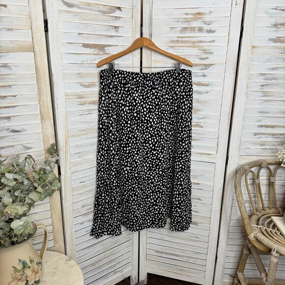 LOFT NWT Women's XL Polka Dot Black White A Line Midi Skirt Elastic Waist Lined - Picture 2 of 13